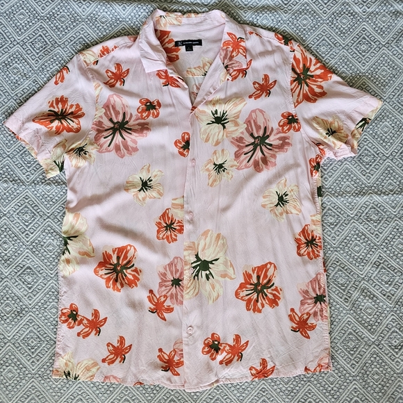 I.N.C. Men’s Floral Button-Up Shirt - NWOT – Large – Pink/Orange/Ivory - Picture 1 of 9